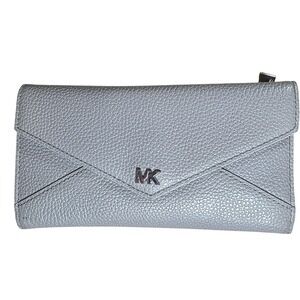 Michael Kors Wallet Continental Gray Pebbled Leather Envelope Snap Closure